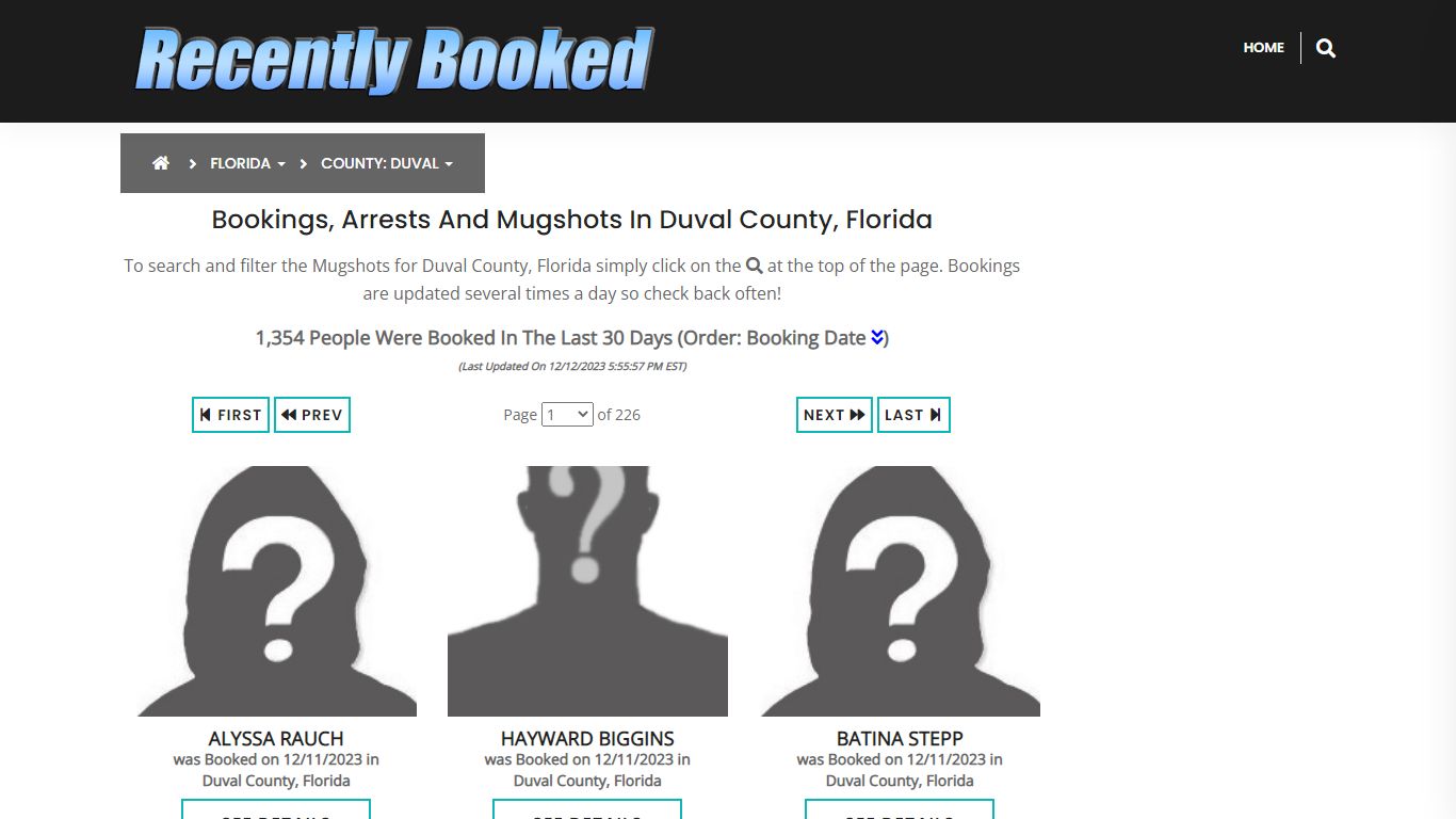 Recent bookings, Arrests, Mugshots in Duval County, Florida